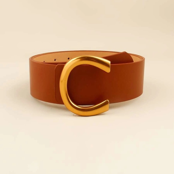 Vegan Leather Wide belt dress gold Tone Minimalist - Picture 4 of 16